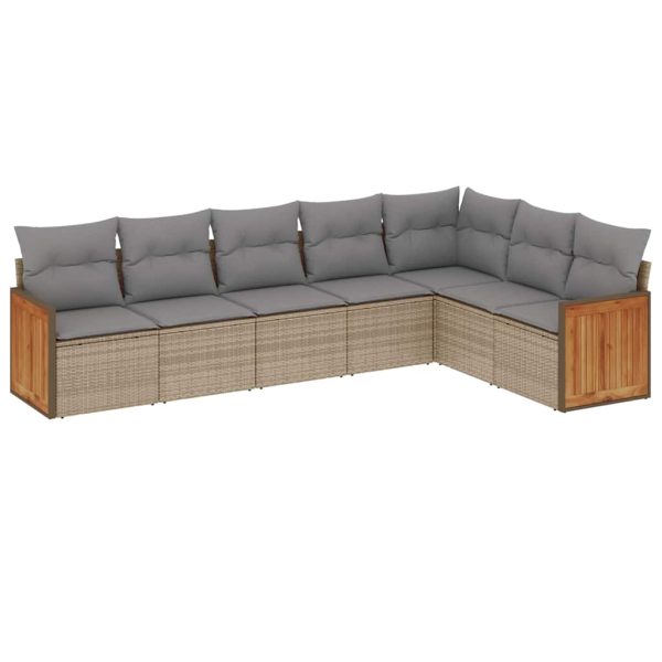 Set Divani Da Giardino 7 Pz Con Cuscini Beige In Polyrattan - Image 2
