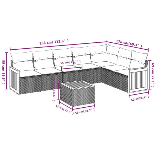 Set Divano Da Giardino 8 Pz Con Cuscini Beige In Polyrattan - Image 3