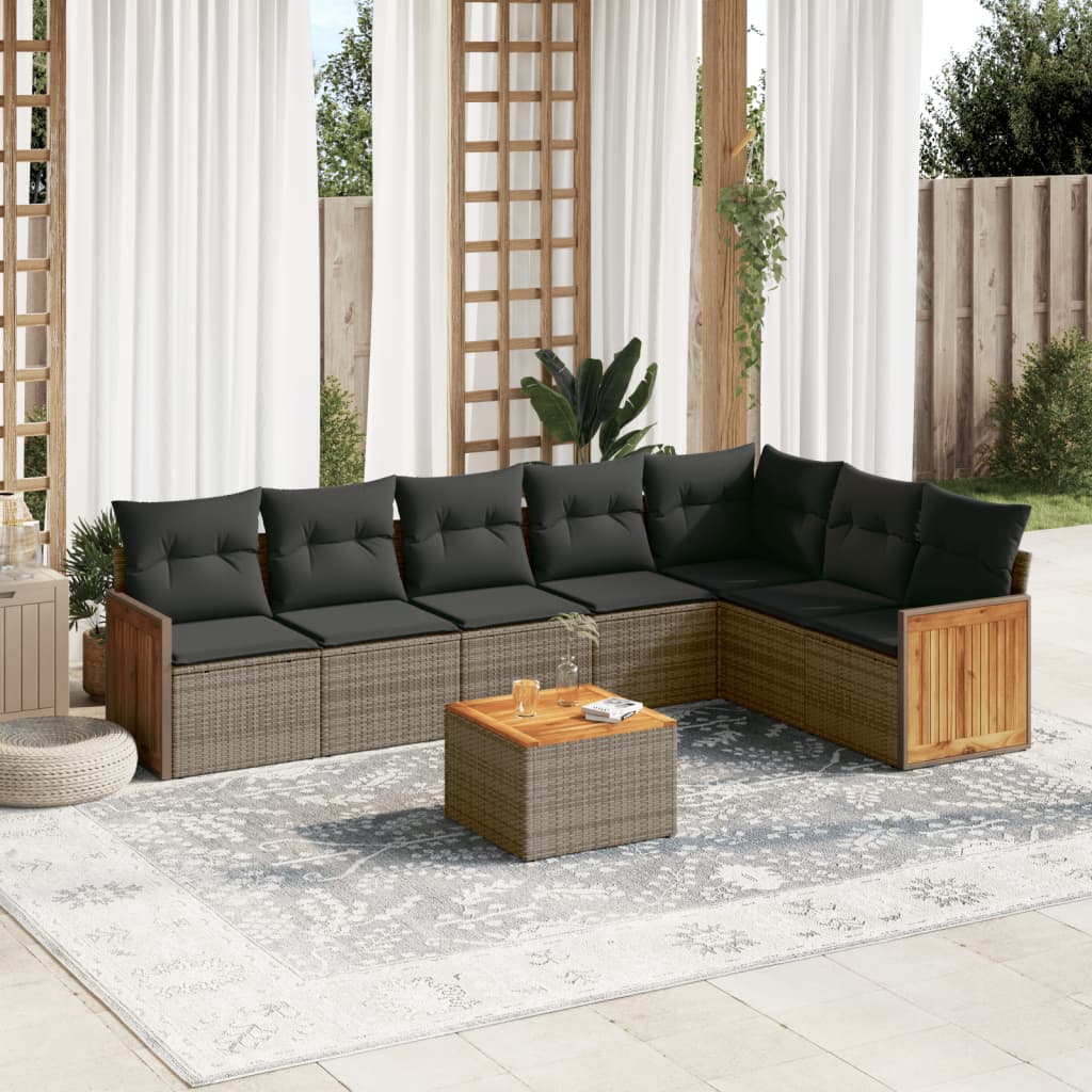 Set Divano Da Giardino 8 Pz Con Cuscini Grigio In Polyrattan