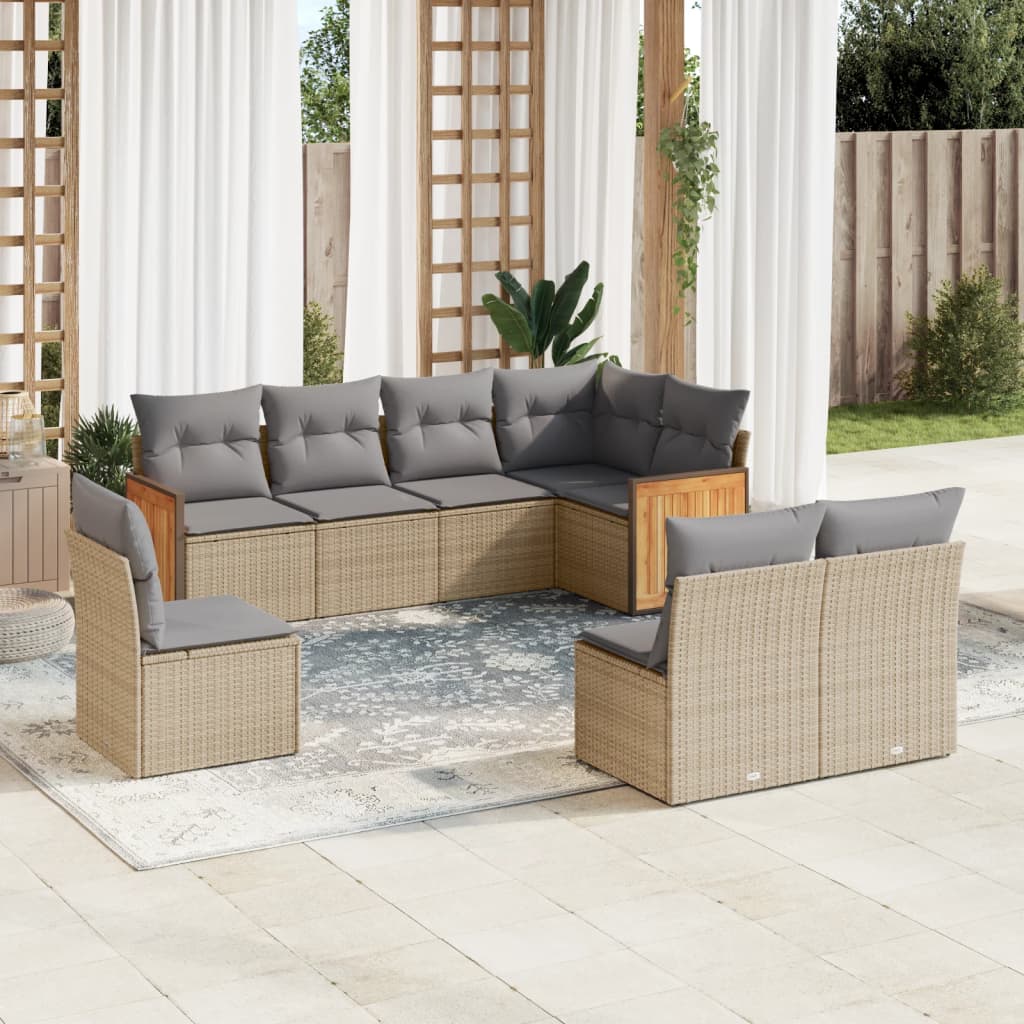 Set Divano Da Giardino 8 Pz Con Cuscini Beige In Polyrattan