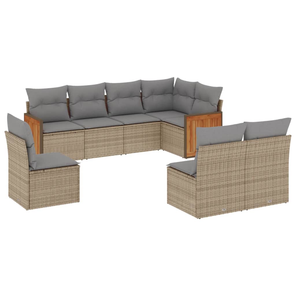 Set Divano Da Giardino 8 Pz Con Cuscini Beige In Polyrattan - Image 2