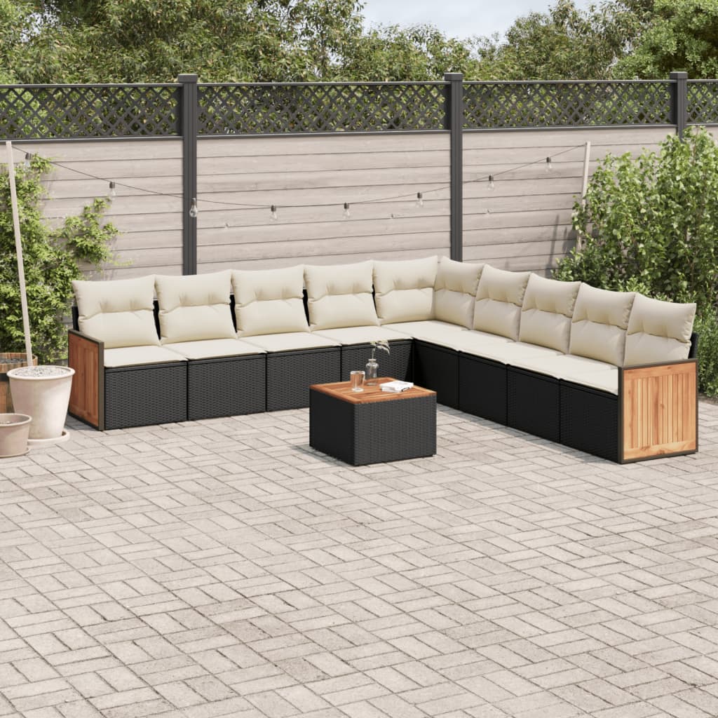 Set Divani Da Giardino 10pz Con Cuscini In Polyrattan Nero