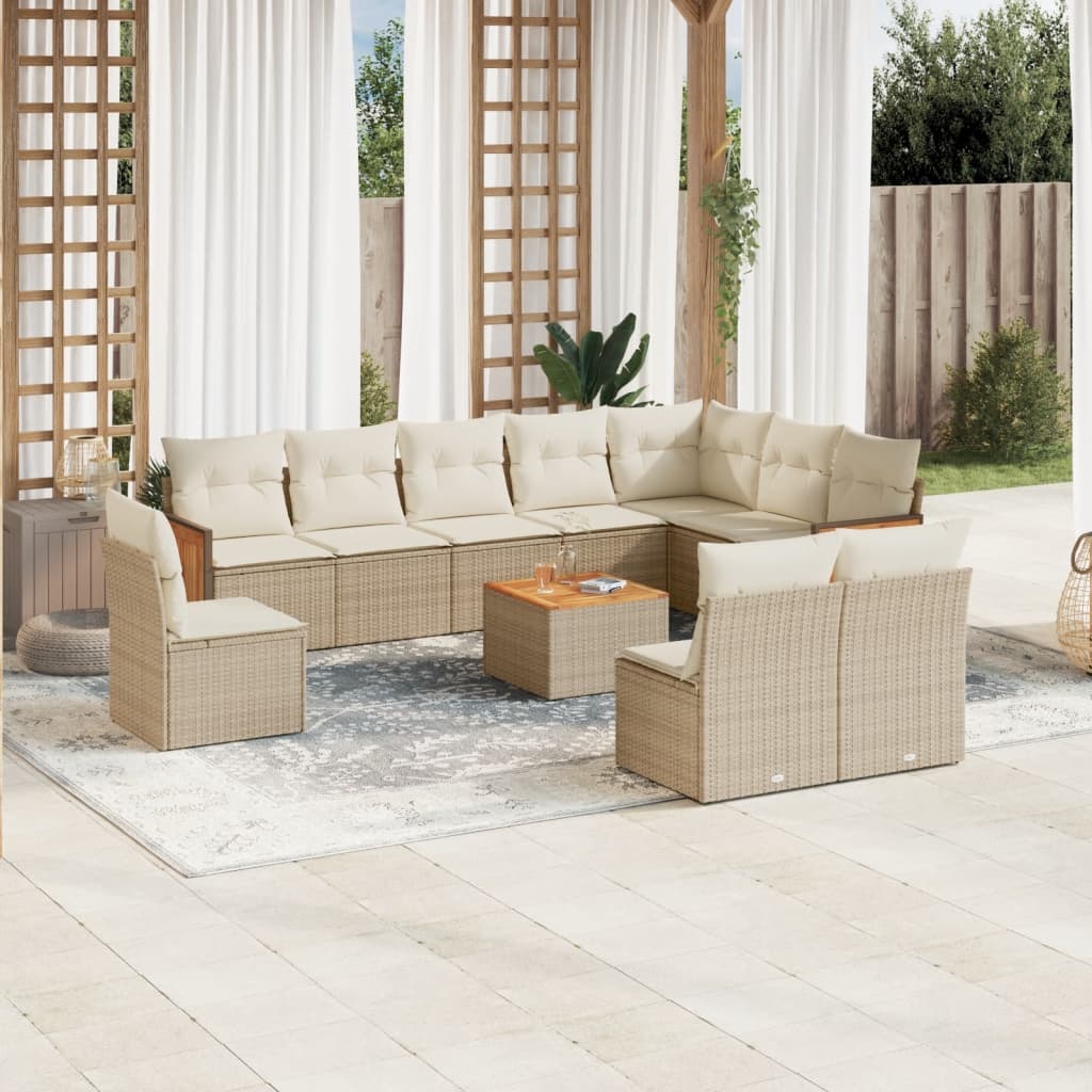 Set Divani Da Giardino 11 Pz Con Cuscini Beige In Polyrattan