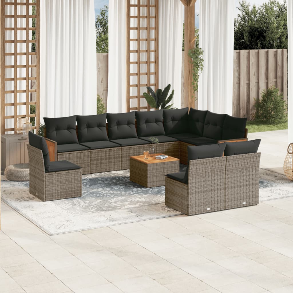 Set Divani Da Giardino 11 Pz Con Cuscini In Polyrattan Grigio