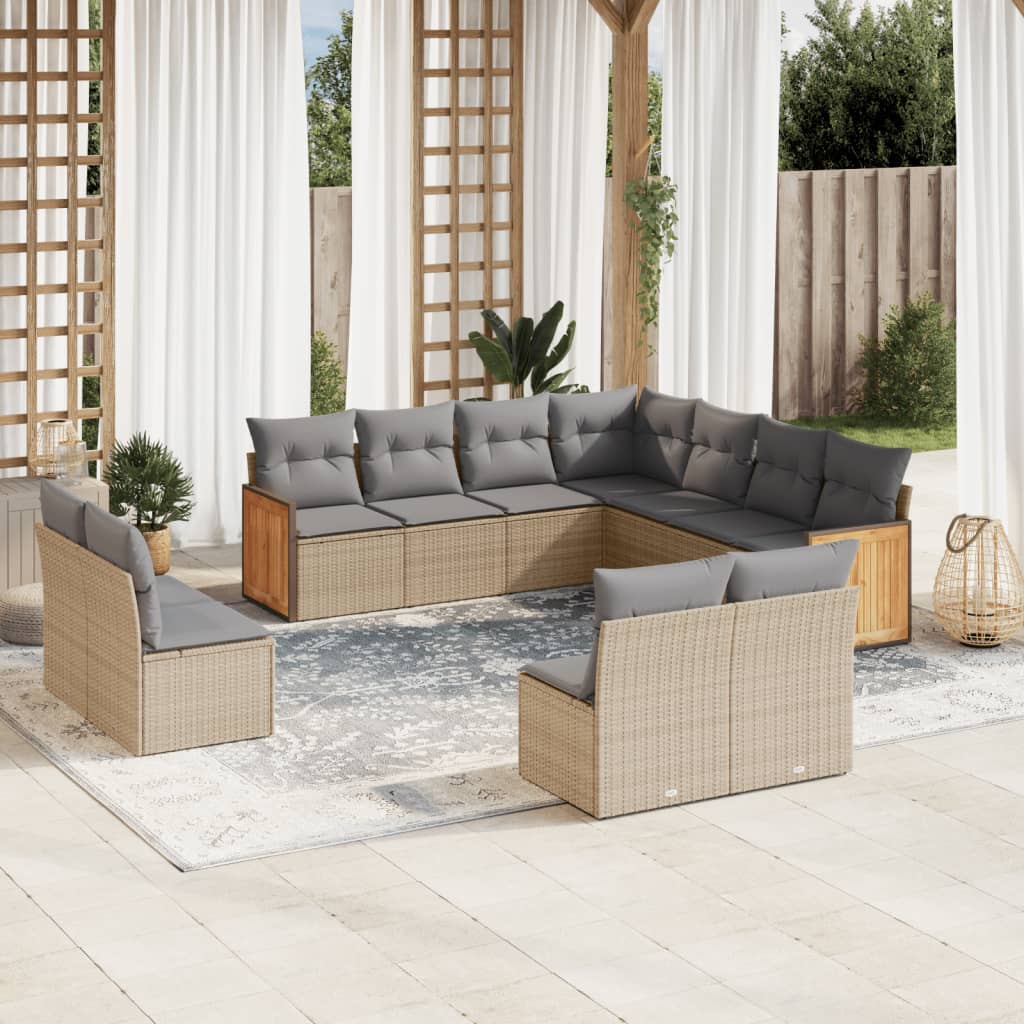 Set Divani Da Giardino 11 Pz Con Cuscini Beige In Polyrattan