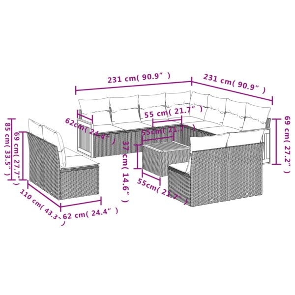 Set Divani Da Giardino 12 Pz Con Cuscini Grigio In Polyrattan - Image 3