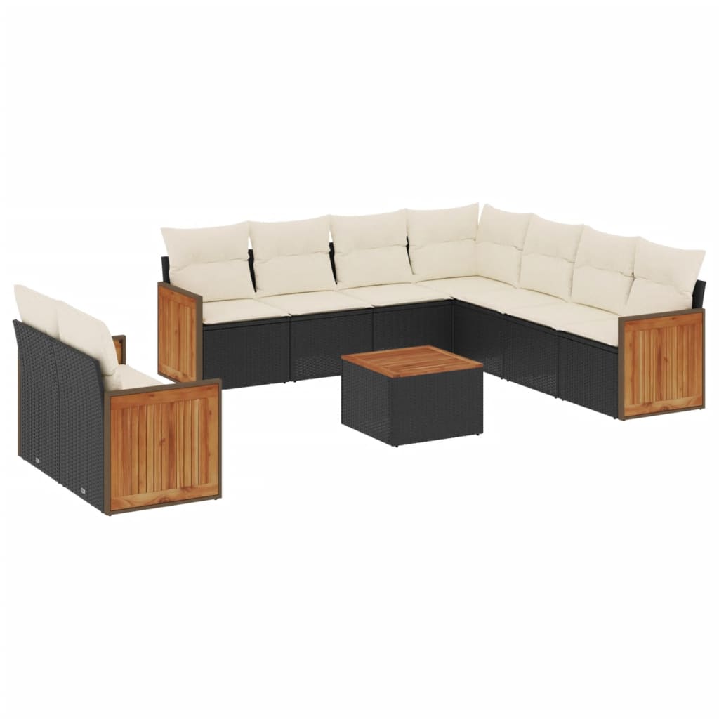 Set Divani Da Giardino 10pz Con Cuscini In Polyrattan Nero - Image 2