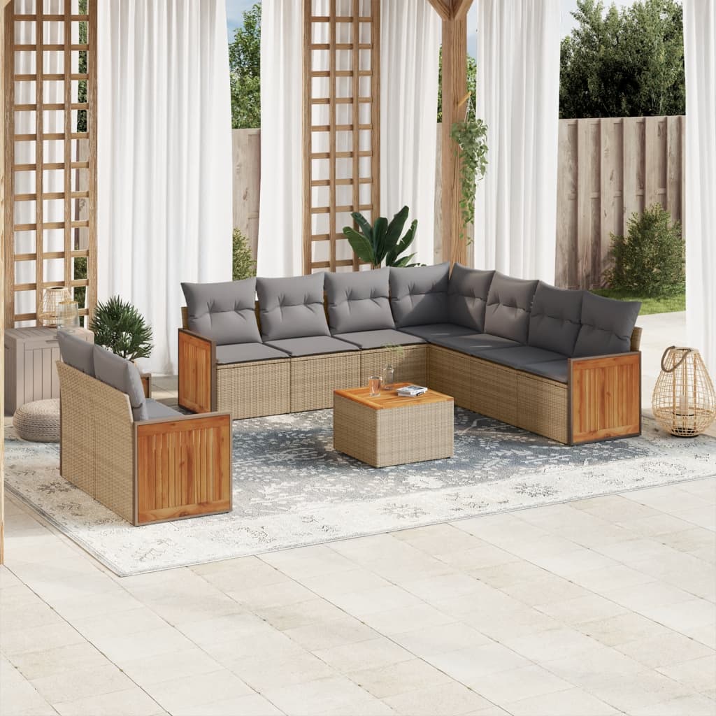 Set Divano Da Giardino 10 Pz Con Cuscini Beige In Polyrattan