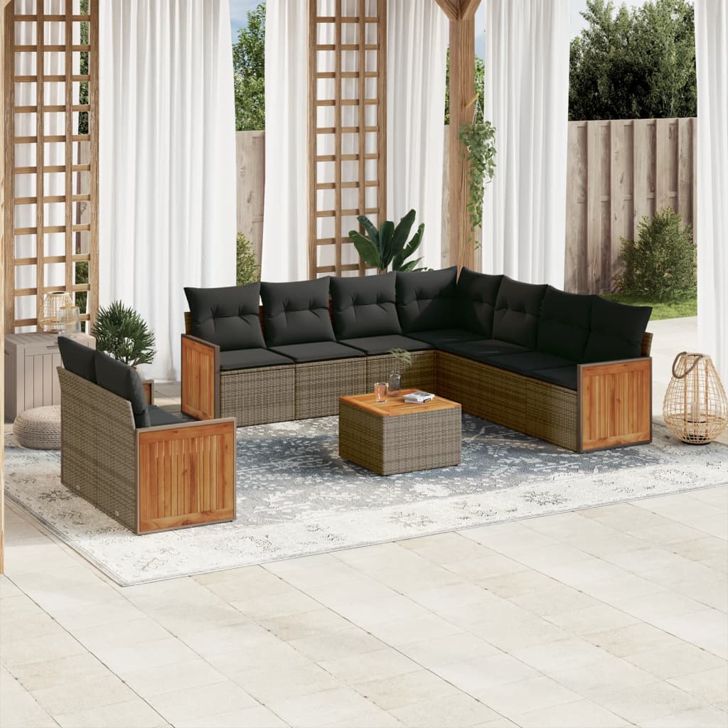Set Divano Da Giardino 10 Pz Con Cuscini Grigio In Polyrattan