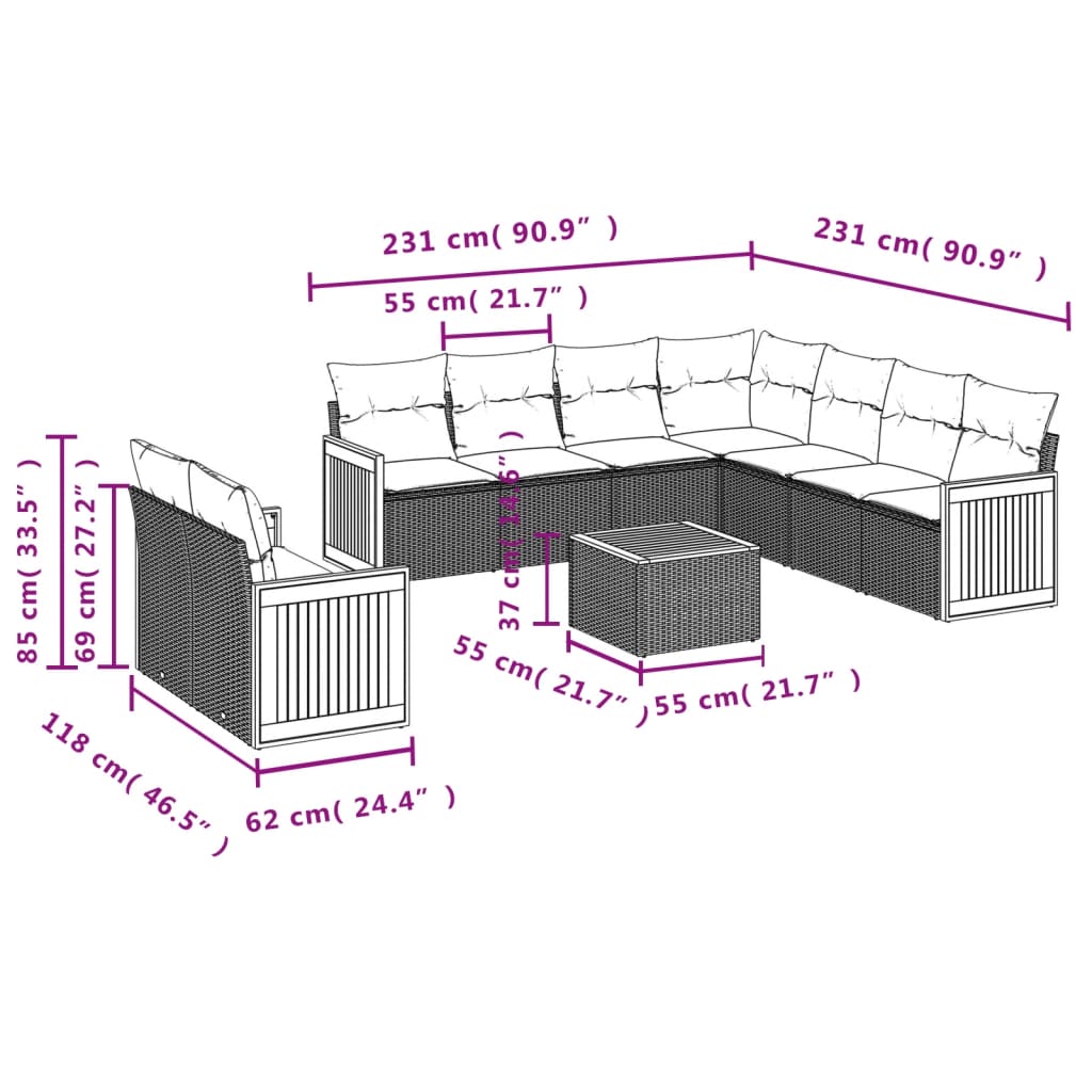 Set Divano Da Giardino 10 Pz Con Cuscini Grigio In Polyrattan - Image 3