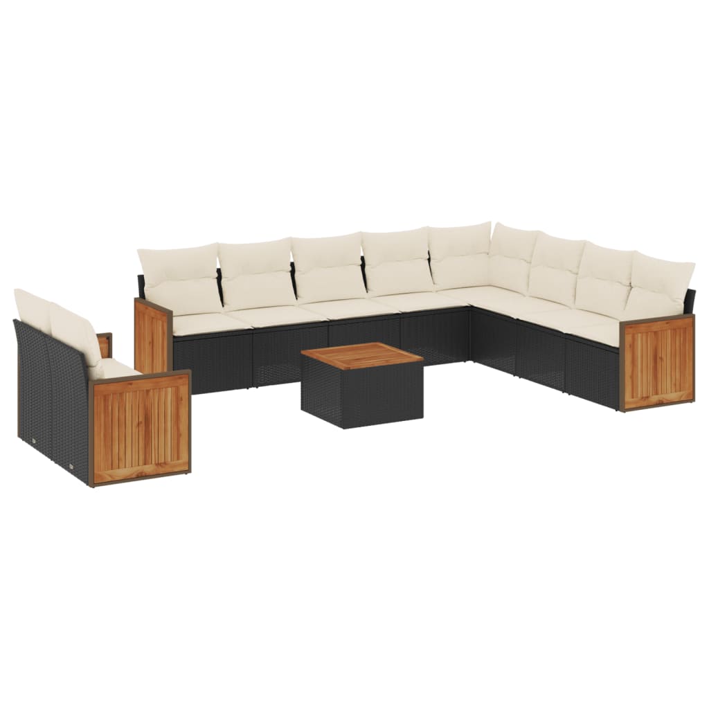 Set Divani Da Giardino 11 Pz Con Cuscini In Polyrattan Nero - Image 2