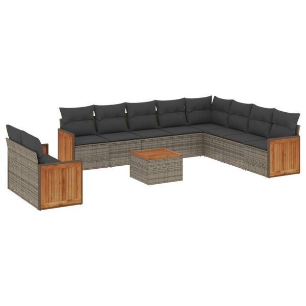 Set Divani Da Giardino 11 Pz Con Cuscini In Polyrattan Grigio - Image 2