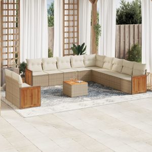 Set Divani Da Giardino 12 Pz Con Cuscini Beige In Polyrattan