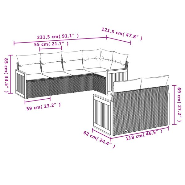 Set Divani Da Giardino 7 Pz Con Cuscini Beige In Polyrattan - Image 3