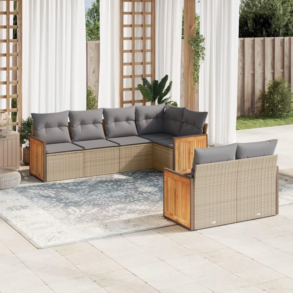 Set Divani Da Giardino 7 Pz Con Cuscini Beige In Polyrattan