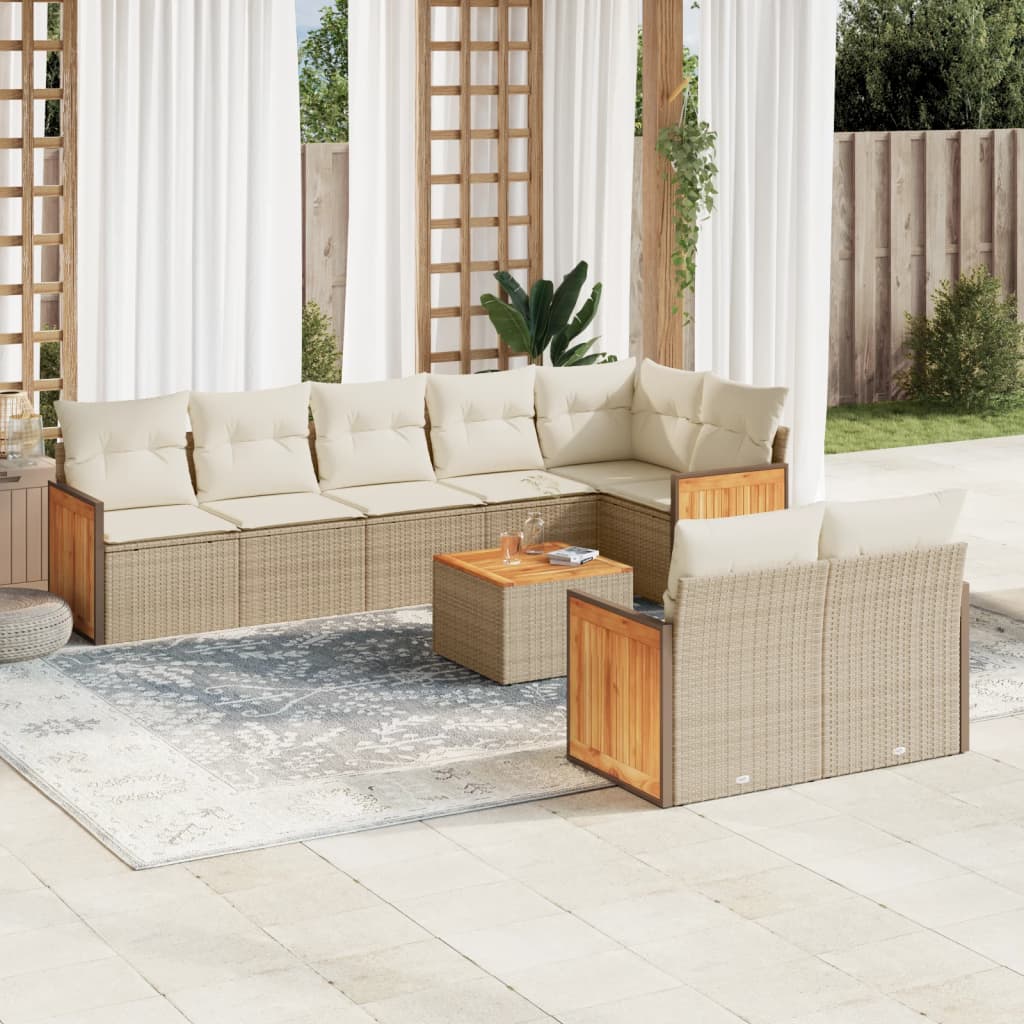 Set Divano Da Giardino 9 Pz Con Cuscini Beige In Polyrattan