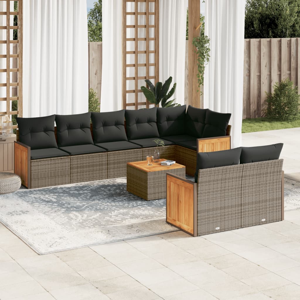 Set Divano Da Giardino 9 Pz Con Cuscini Grigio In Polyrattan