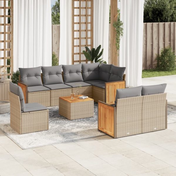 Set Divano Da Giardino 9 Pz Con Cuscini Beige In Polyrattan
