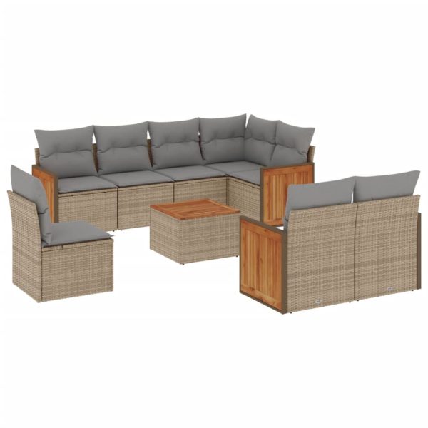 Set Divano Da Giardino 9 Pz Con Cuscini Beige In Polyrattan - Image 2