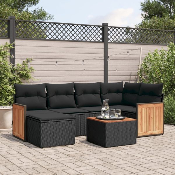 Set Divani Da Giardino Con Cuscini 7pz Nero Polyrattan