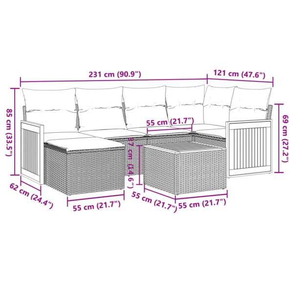 Set Divani Da Giardino Con Cuscini 7pz Nero Polyrattan - Image 3