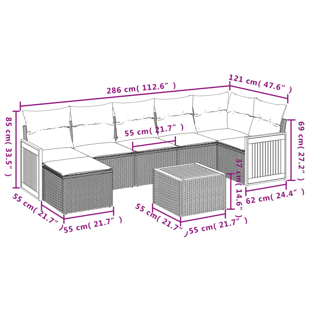 Set Divano Da Giardino 8 Pz Con Cuscini Beige In Polyrattan - Image 3