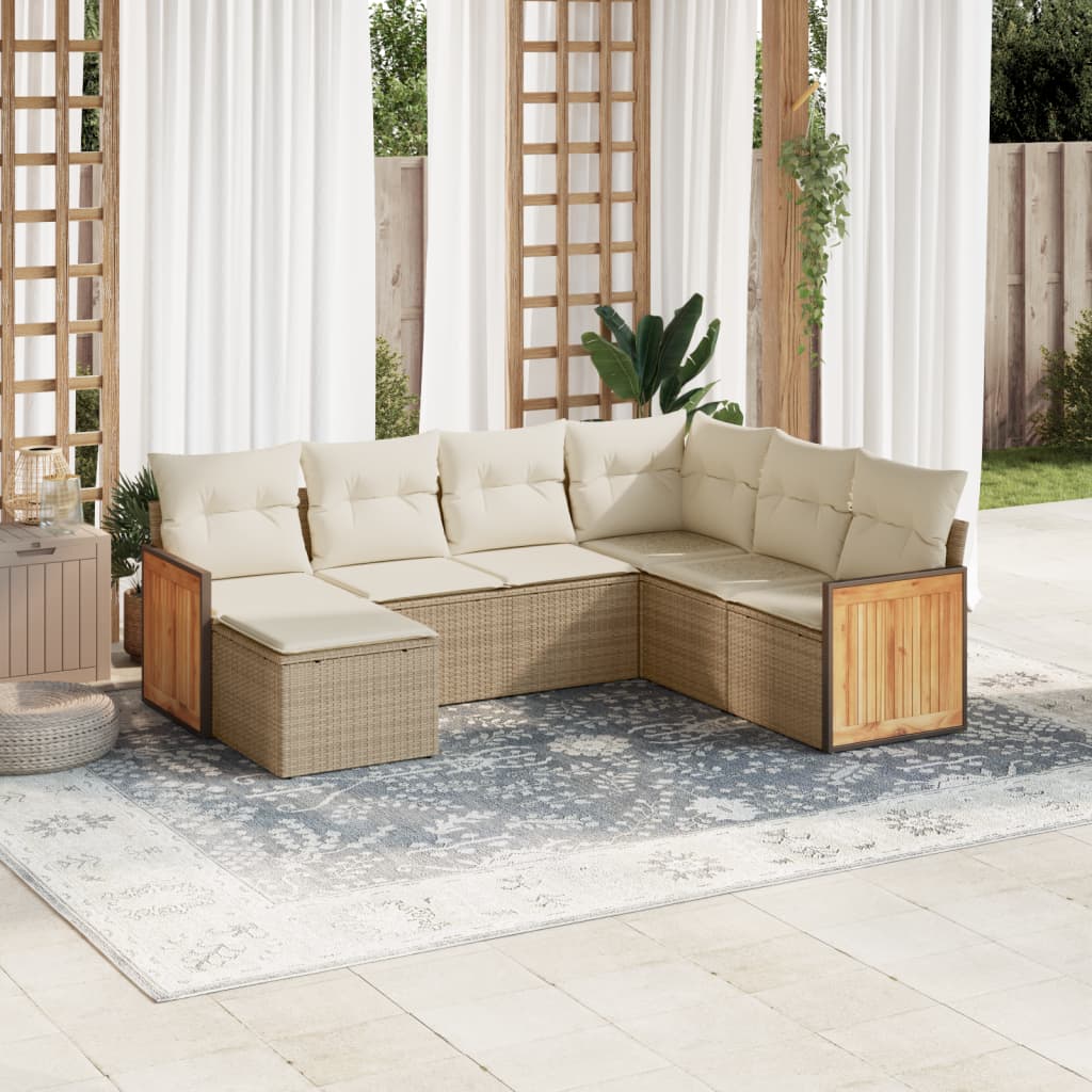 Set Divani Da Giardino 7 Pz Con Cuscini Beige In Polyrattan