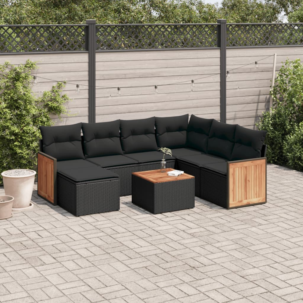 Set Divani Da Giardino Con Cuscini 8 Pz Nero In Polyrattan