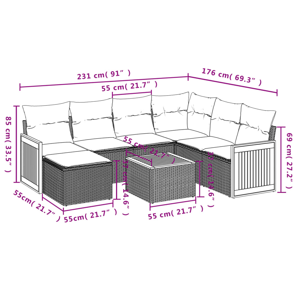 Set Divano Da Giardino 8 Pz Con Cuscini Grigio In Polyrattan - Image 3
