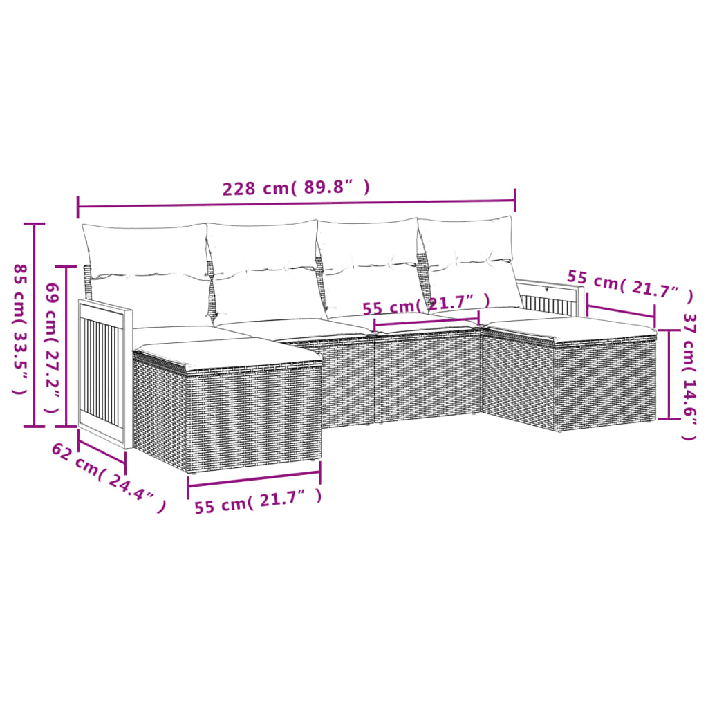 Set Divano Da Giardino 6 Pz Con Cuscini Beige In Polyrattan - Image 3