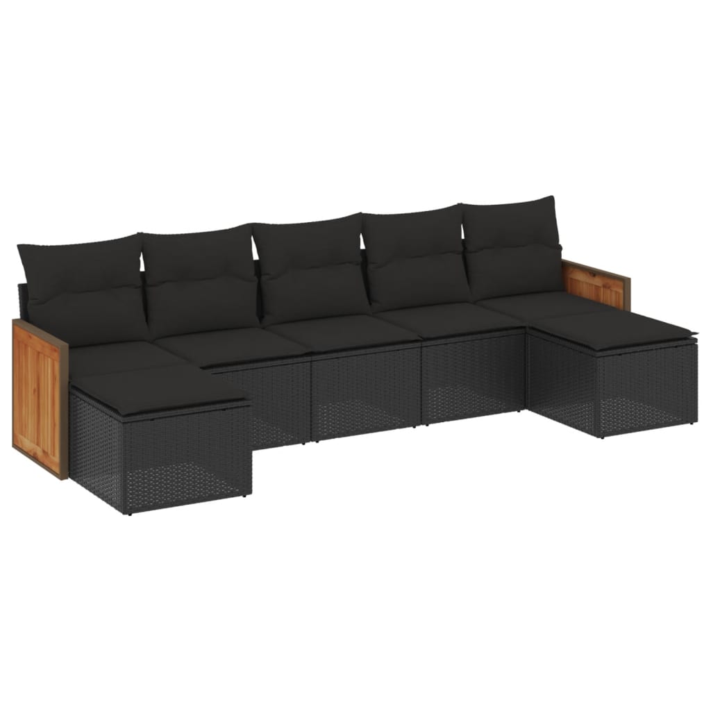 Set Divani Da Giardino Con Cuscini 7pz Nero Polyrattan - Image 2