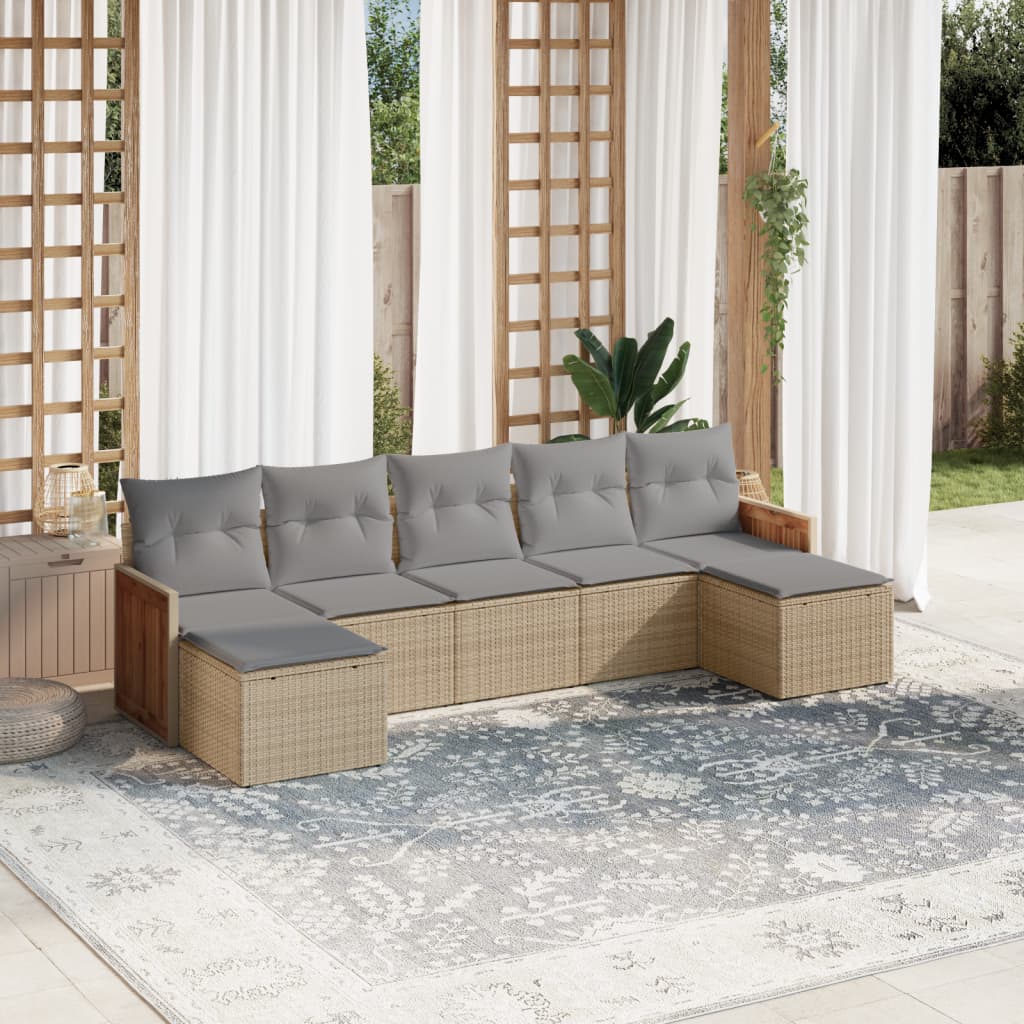 Set Divani Da Giardino 7 Pz Con Cuscini Beige In Polyrattan