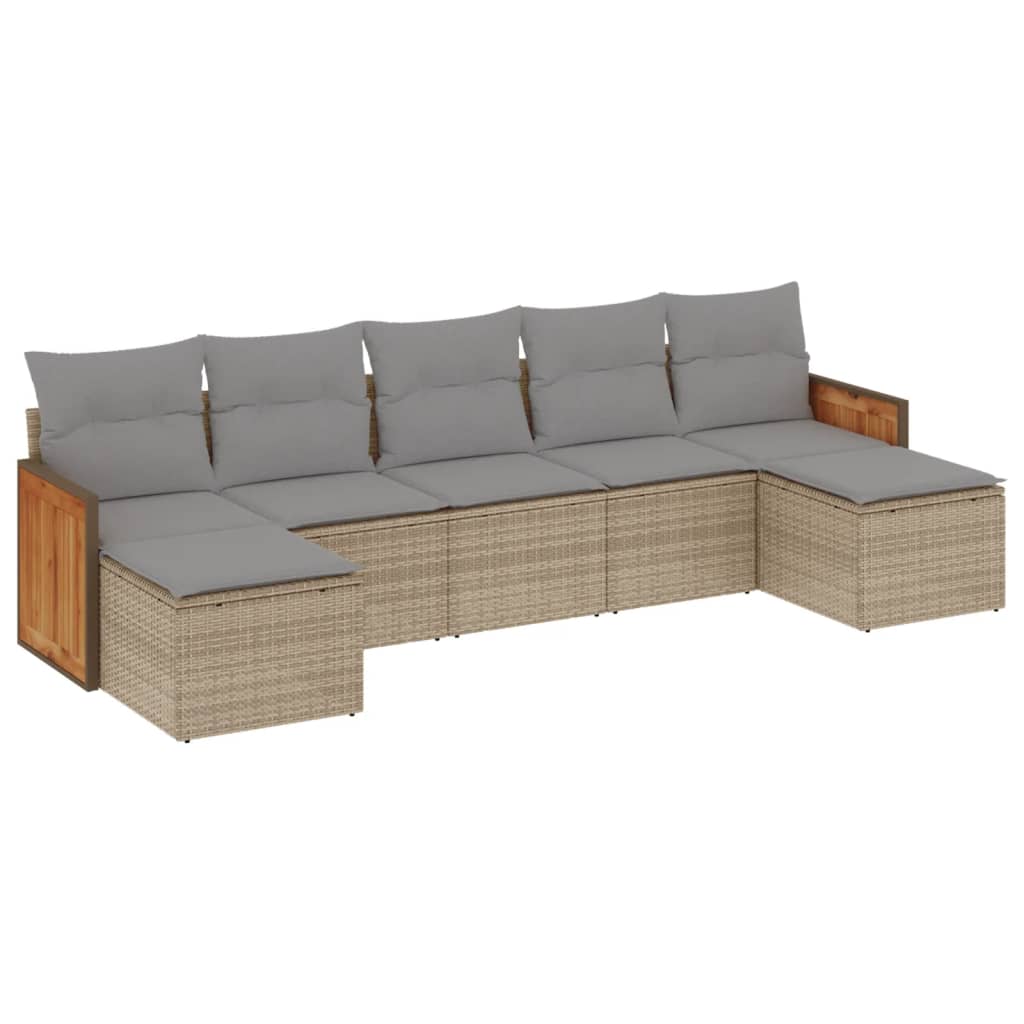 Set Divani Da Giardino 7 Pz Con Cuscini Beige In Polyrattan - Image 2