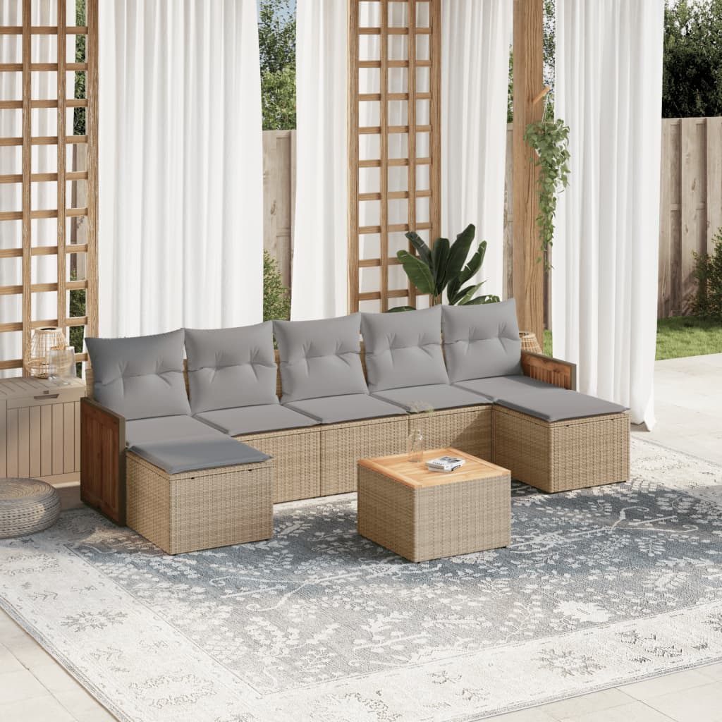 Set Divano Da Giardino 8 Pz Con Cuscini Beige In Polyrattan
