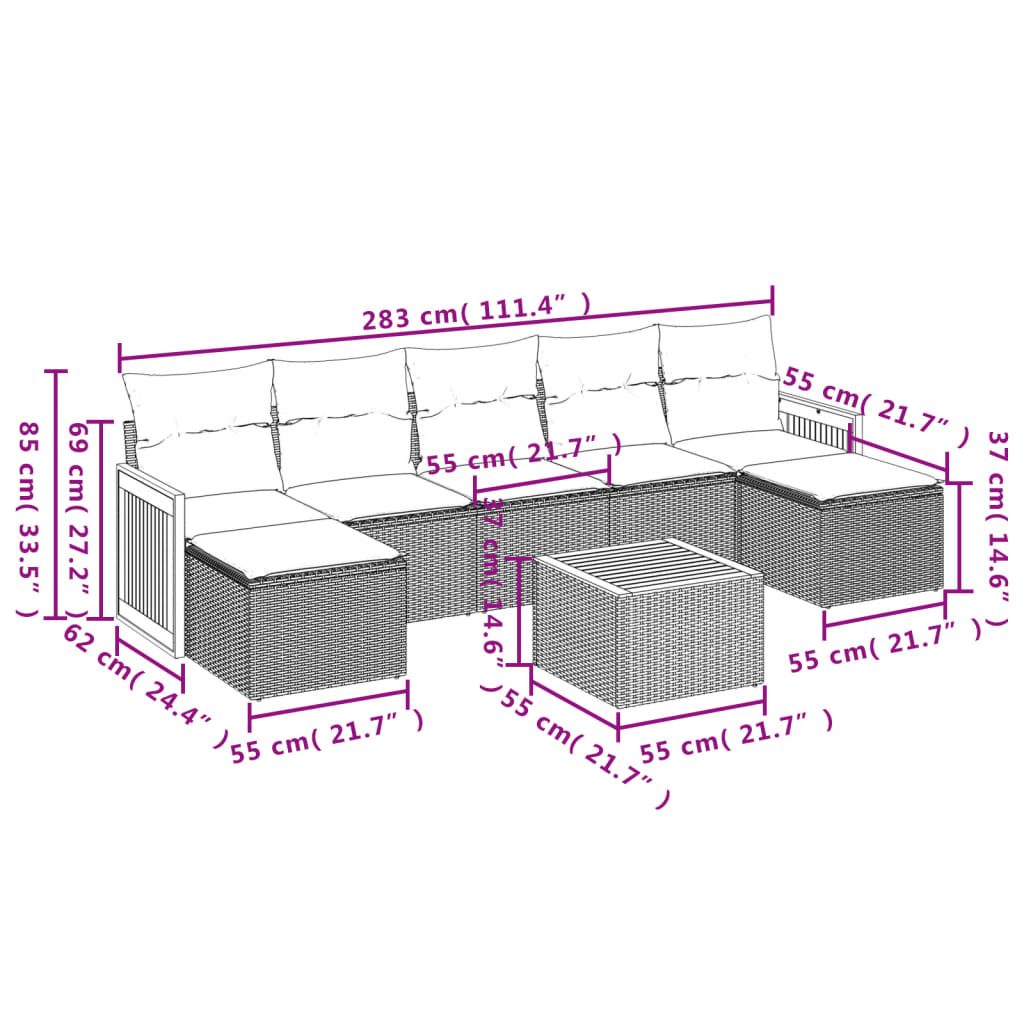 Set Divano Da Giardino 8 Pz Con Cuscini Beige In Polyrattan - Image 3