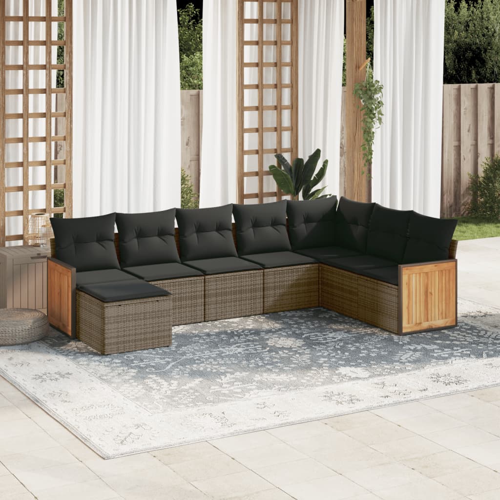 Set Divano Da Giardino 8 Pz Con Cuscini Grigio In Polyrattan