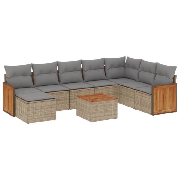 Set Divano Da Giardino 9 Pz Con Cuscini Beige In Polyrattan - Image 2