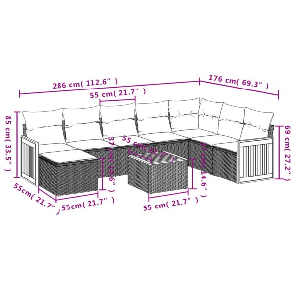 Set Divano Da Giardino 9 Pz Con Cuscini Beige In Polyrattan - Image 3