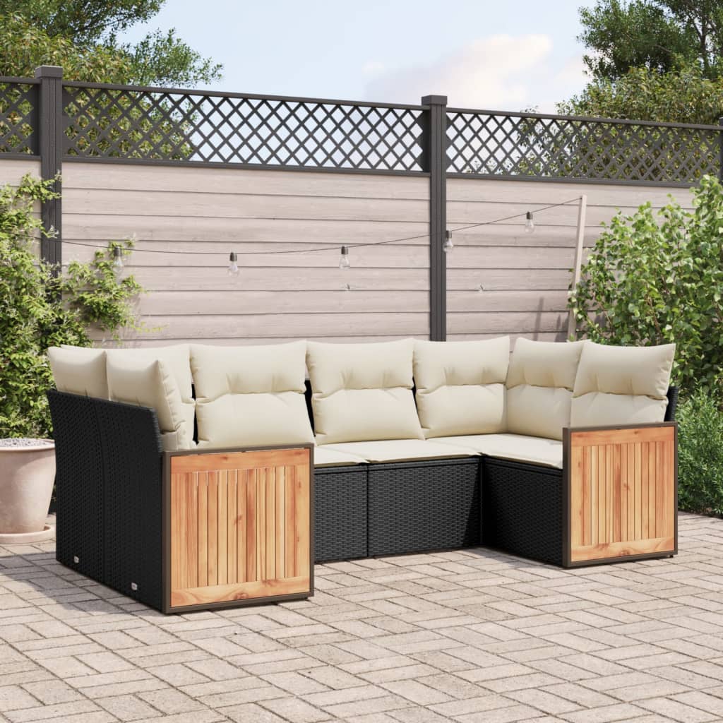 Set Divano Da Giardino 6 Pz Con Cuscini Nero In Polyrattan
