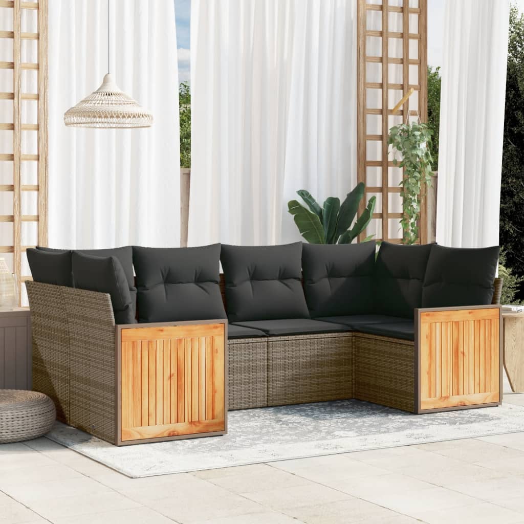 Set Divano Da Giardino 6 Pz Con Cuscini Grigio In Polyrattan