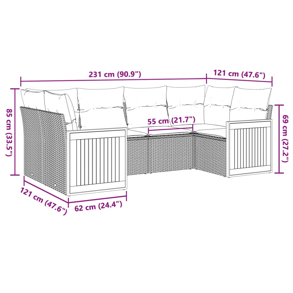 Set Divano Da Giardino 6 Pz Con Cuscini Grigio In Polyrattan - Image 3