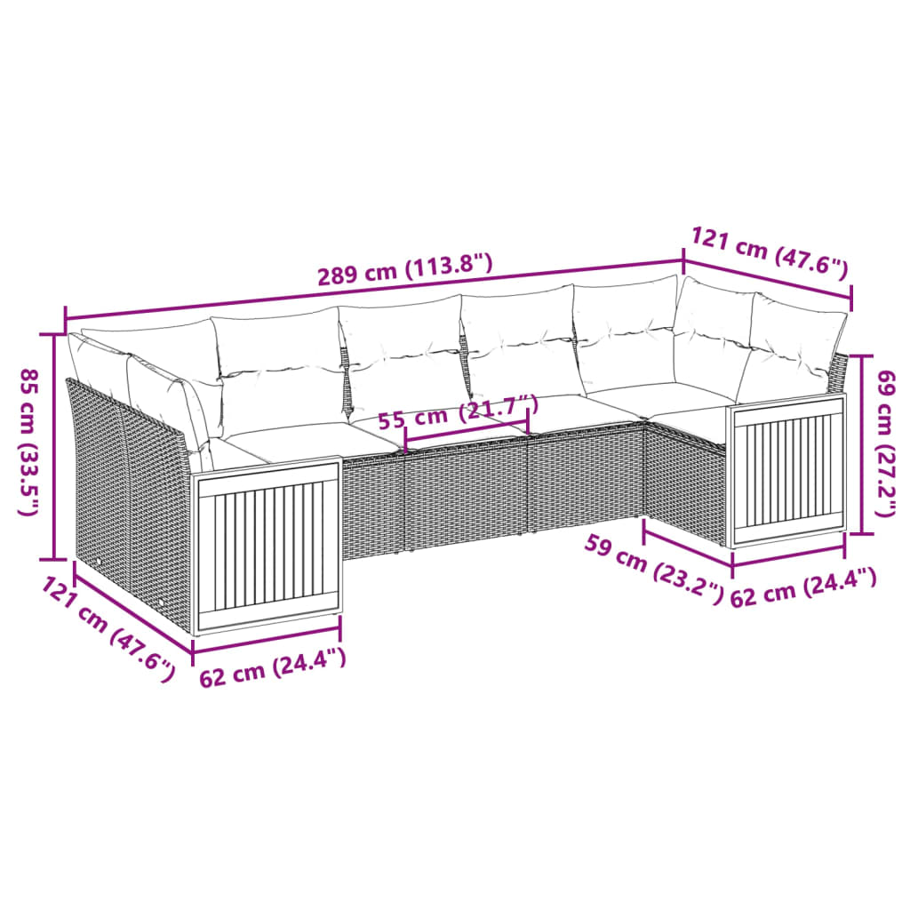 Set Divani Da Giardino 7 Pz Con Cuscini Grigio In Polyrattan - Image 3