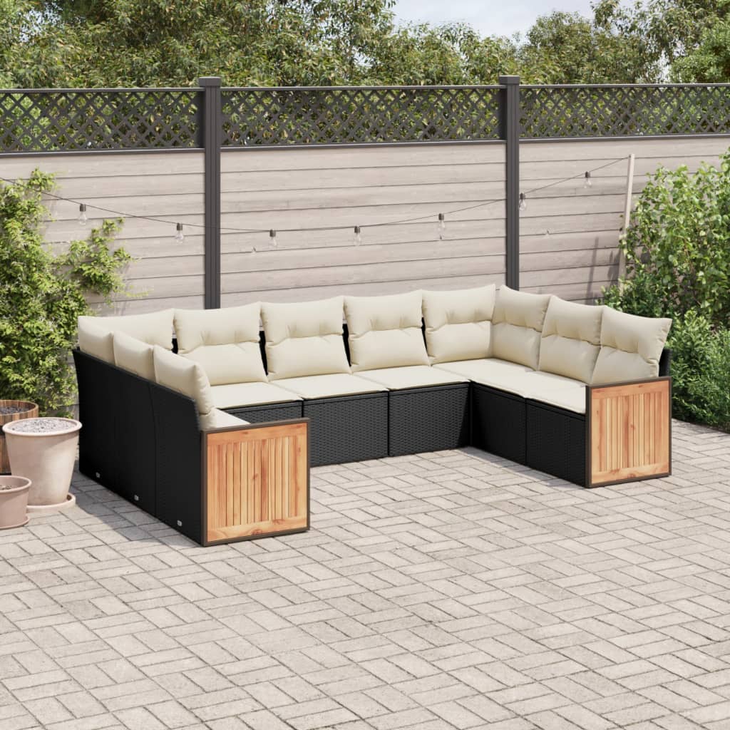 Set Divani Da Giardino 9 Pz Con Cuscini Nero In Polyrattan