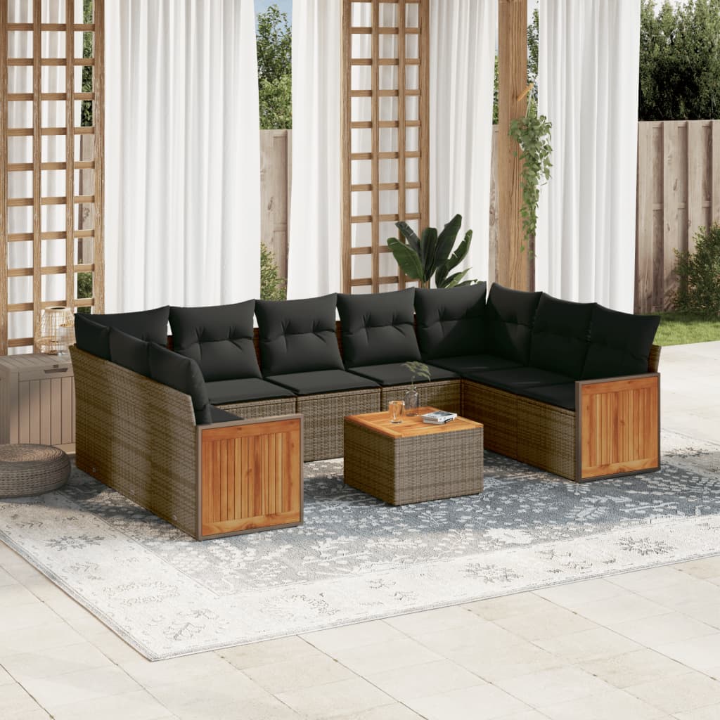 Set Divano Da Giardino 10 Pz Con Cuscini Grigio In Polyrattan