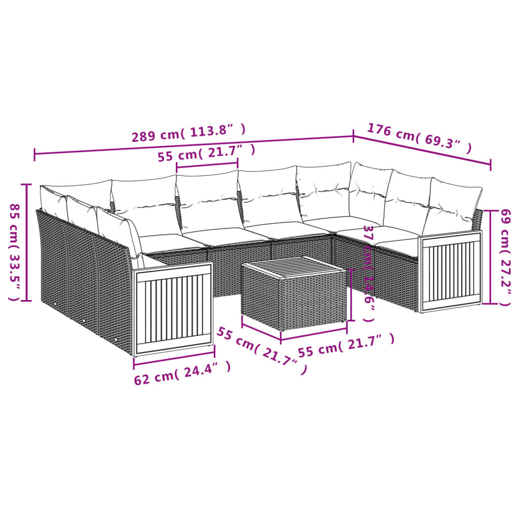 Set Divano Da Giardino 10 Pz Con Cuscini Grigio In Polyrattan - Image 3
