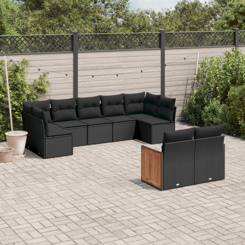 Set Divani Da Giardino 9 Pz Con Cuscini Nero In Polyrattan