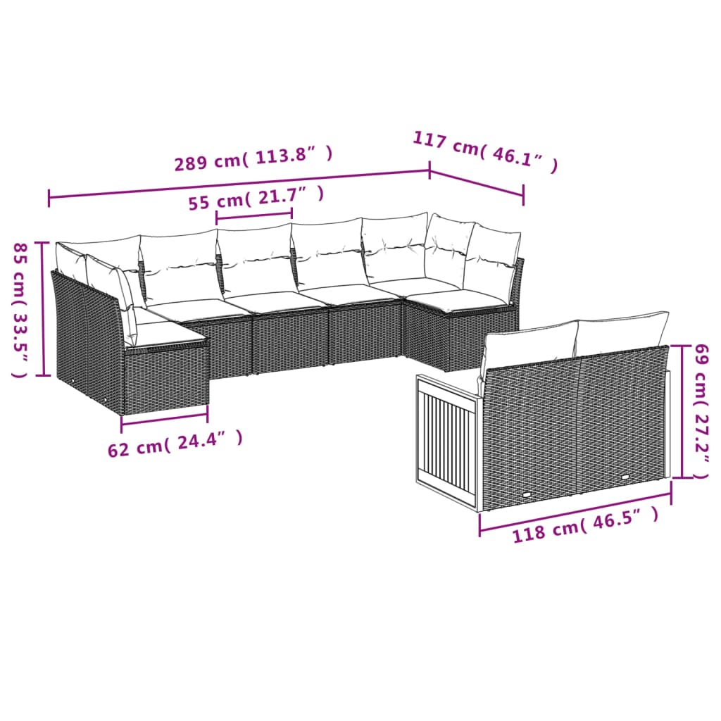 Set Divani Da Giardino 9 Pz Con Cuscini Nero In Polyrattan - Image 3