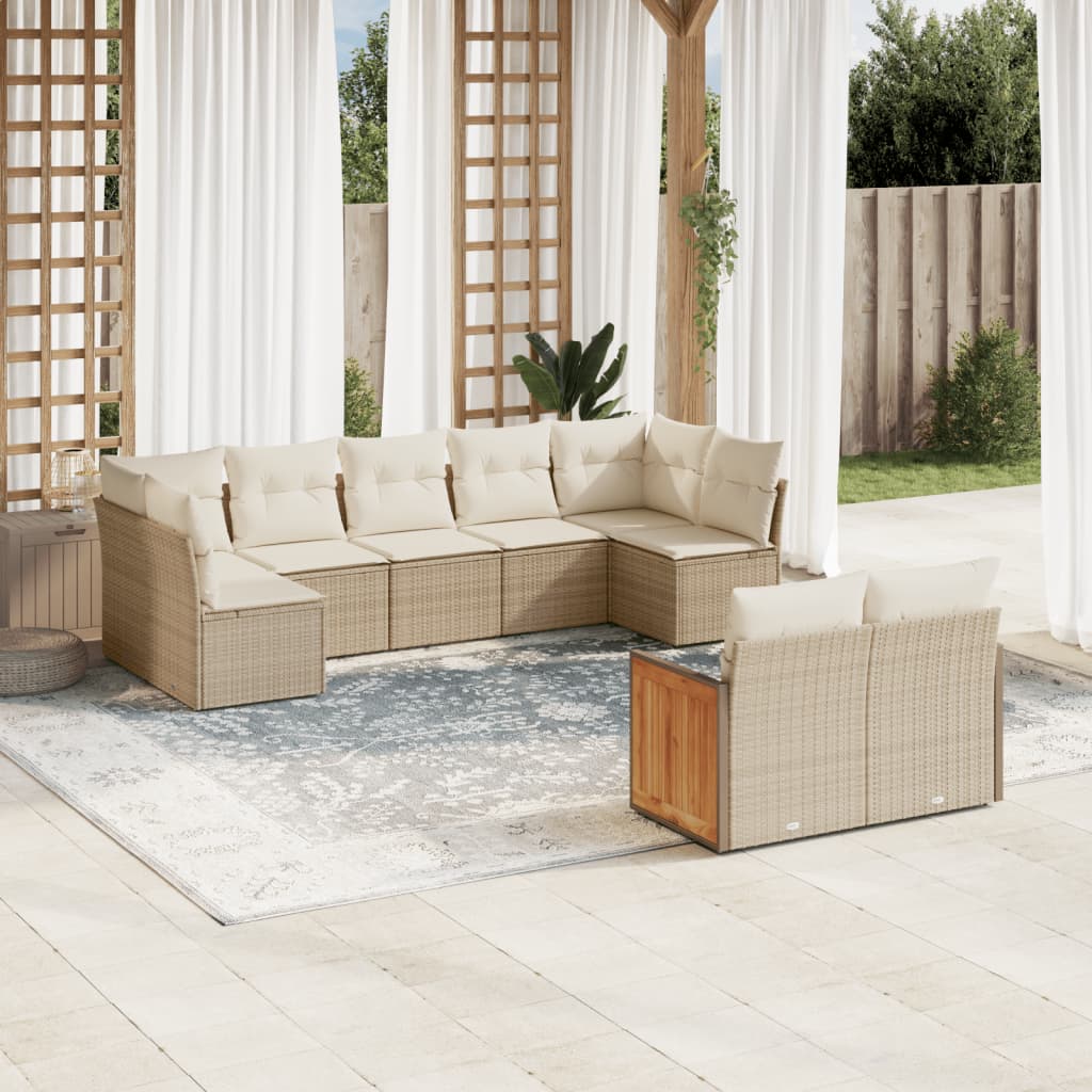 Set Divano Da Giardino 9 Pz Con Cuscini Beige In Polyrattan