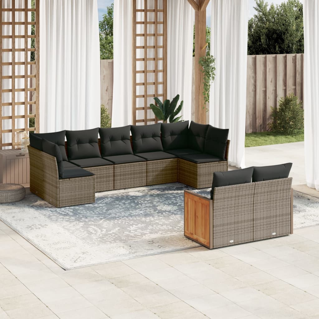 Set Divano Da Giardino 9 Pz Con Cuscini Grigio In Polyrattan