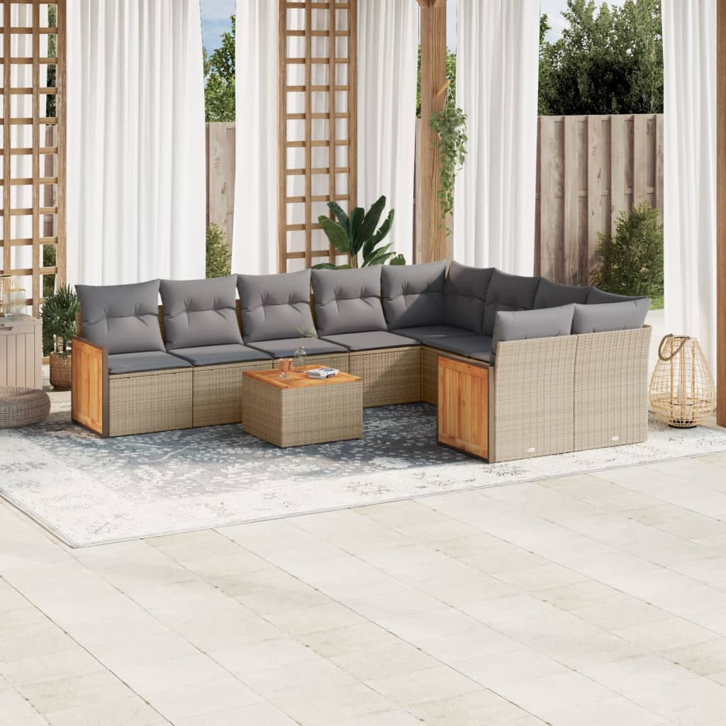 Set Divano Da Giardino 10 Pz Con Cuscini Beige In Polyrattan